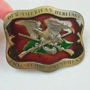 Vintage Belt Buckle Second Amendment Indiana Metal Craft Eagle Guns USA 1977